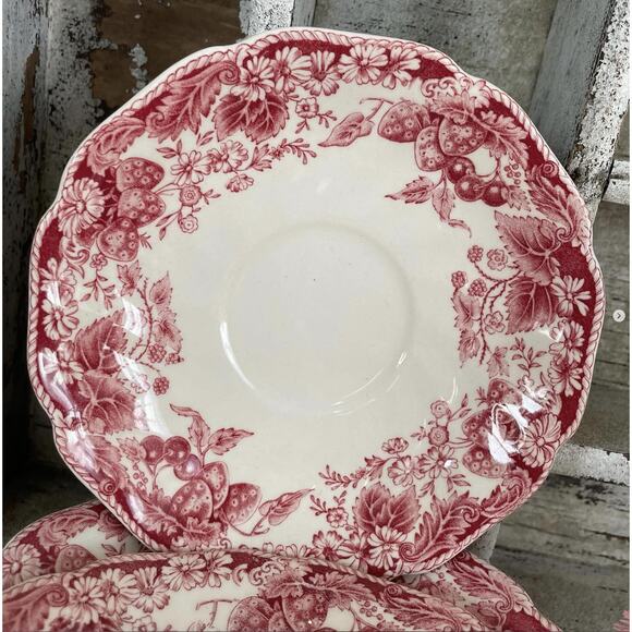 Vintage Johnson Bros Strawberry Fair Pink Red Saucers Valentine Imperfect LOT 4 - Picture 1 of 3